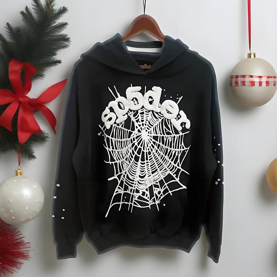 SP5DER Hoodie Black Cotton Unisex Streetwear