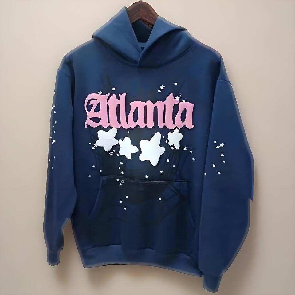 Sp5der Hoodie Blue Cotton Atlanta Unisex Streetwear Top