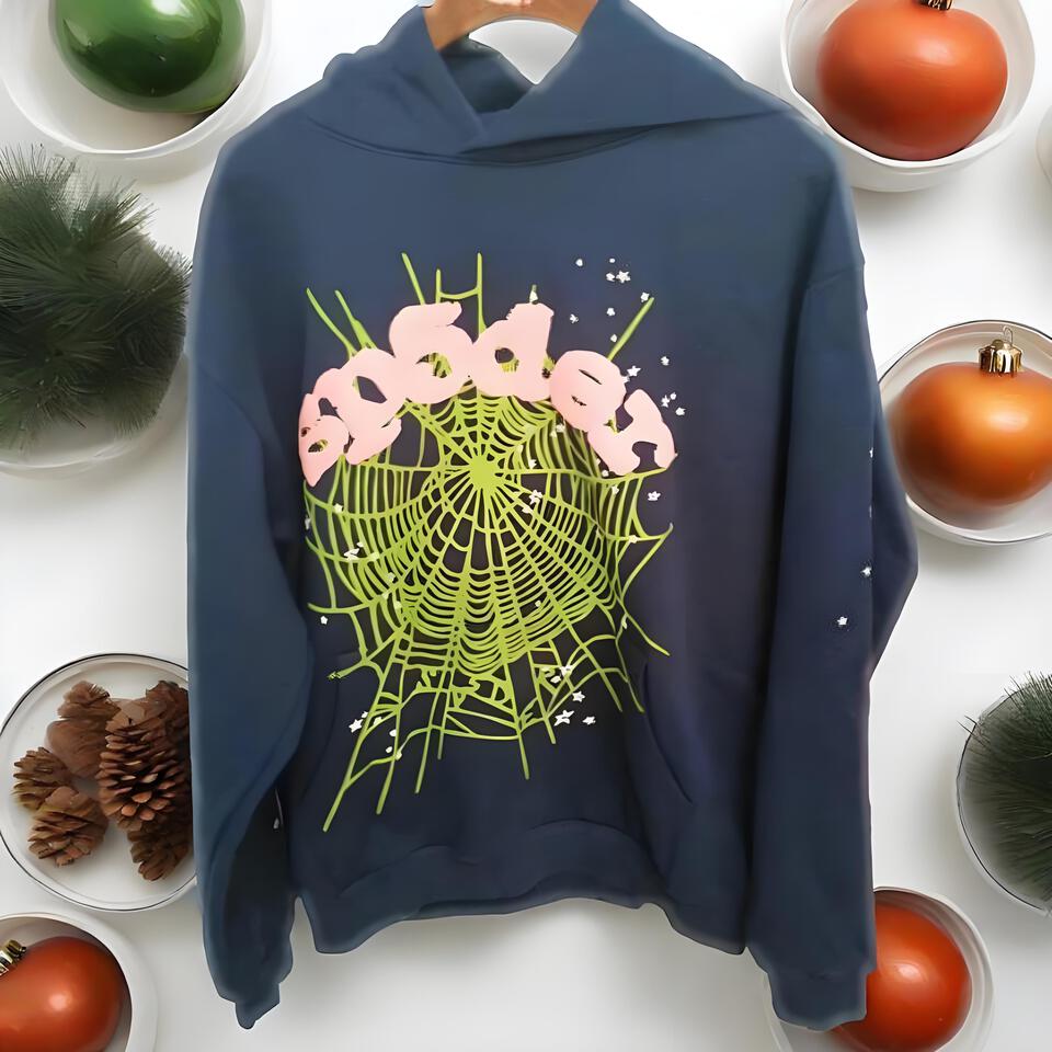 SP5DER Hoodie Blue Cotton Streetwear Unisex Sweatshirt