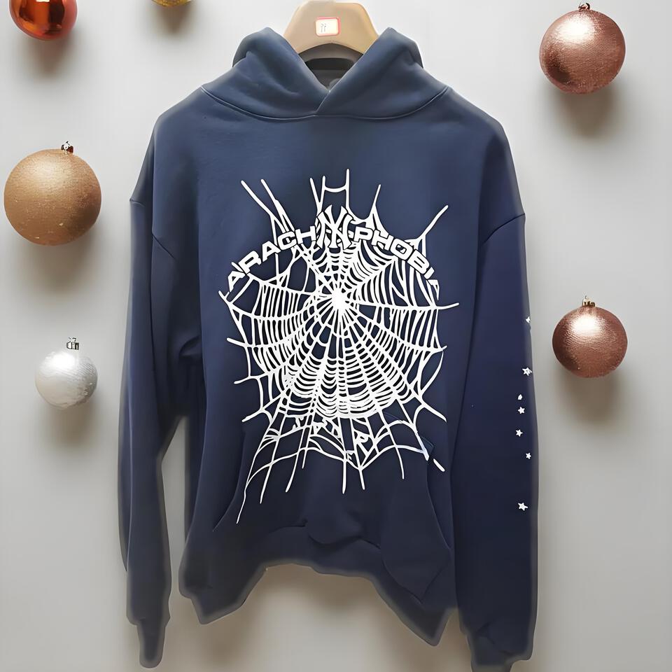 Sp5der Hoodie Blue Cotton Unisex Pullover Streetwear