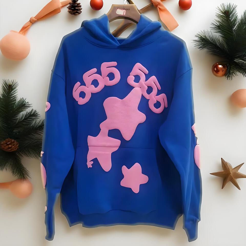 Sp5der Hoodie Blue Cotton Unisex Streetwear