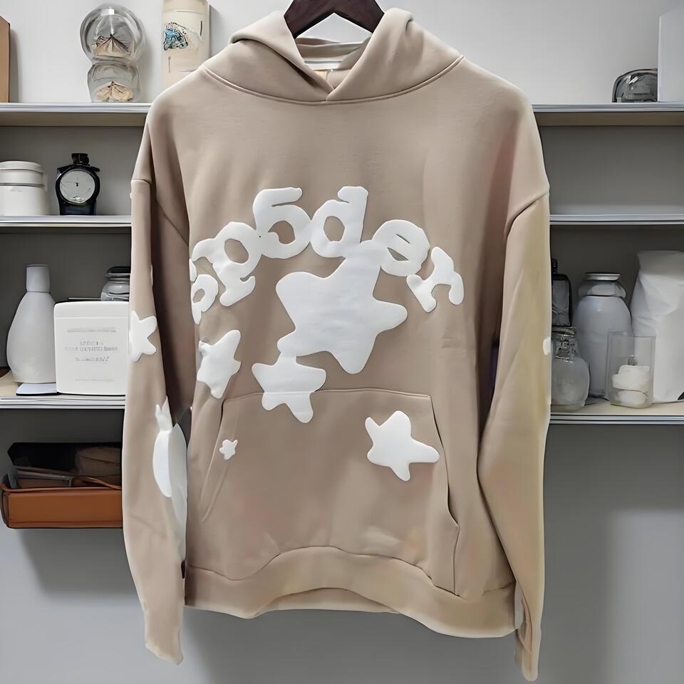 Sp5der Hoodie Khaki Cotton Unisex Streetwear