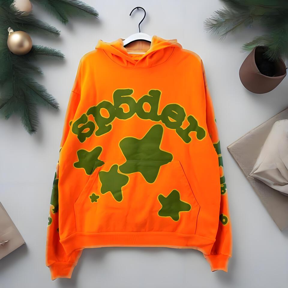 Sp5der Orange Cotton Unisex Hoodie Streetwear