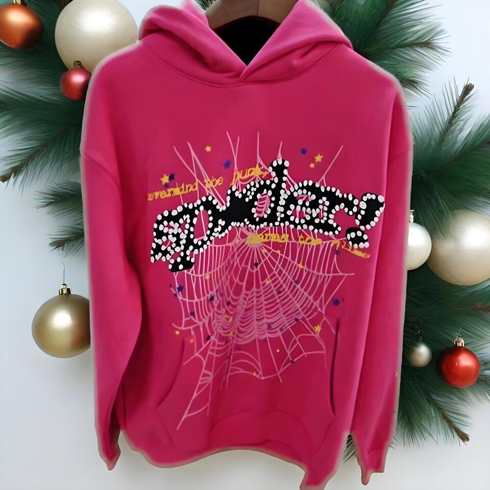 Sp5der Pink Cotton Hoodie Street Cool Graphic Print