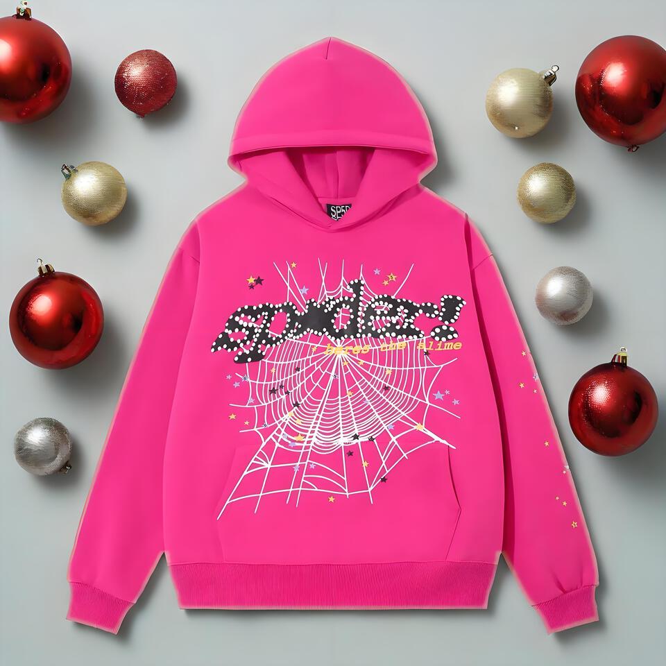 Sp5der Pink Cotton Hoodie Unisex Streetwear