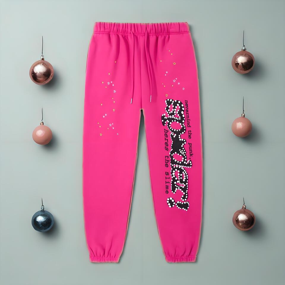 SP5DER Pink Cotton Joggers Unisex Casual Pants