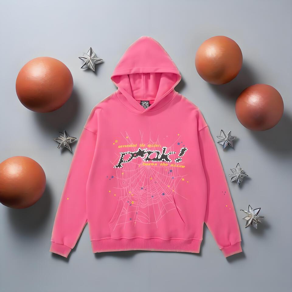 SP5DER Pink Cotton Unisex Hoodie Streetwear Casual Oversized