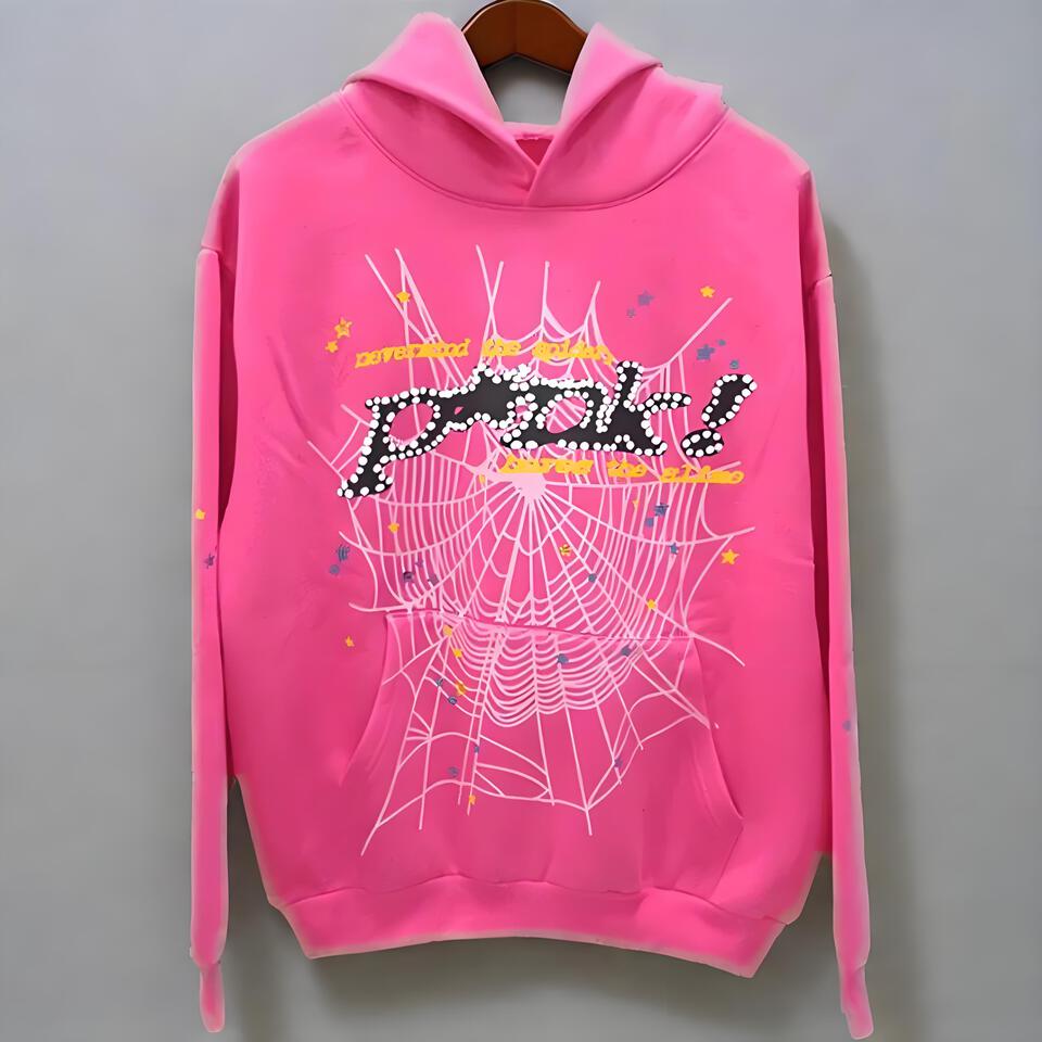 Sp5der Pink Cotton Urban Hoodie Streetwear