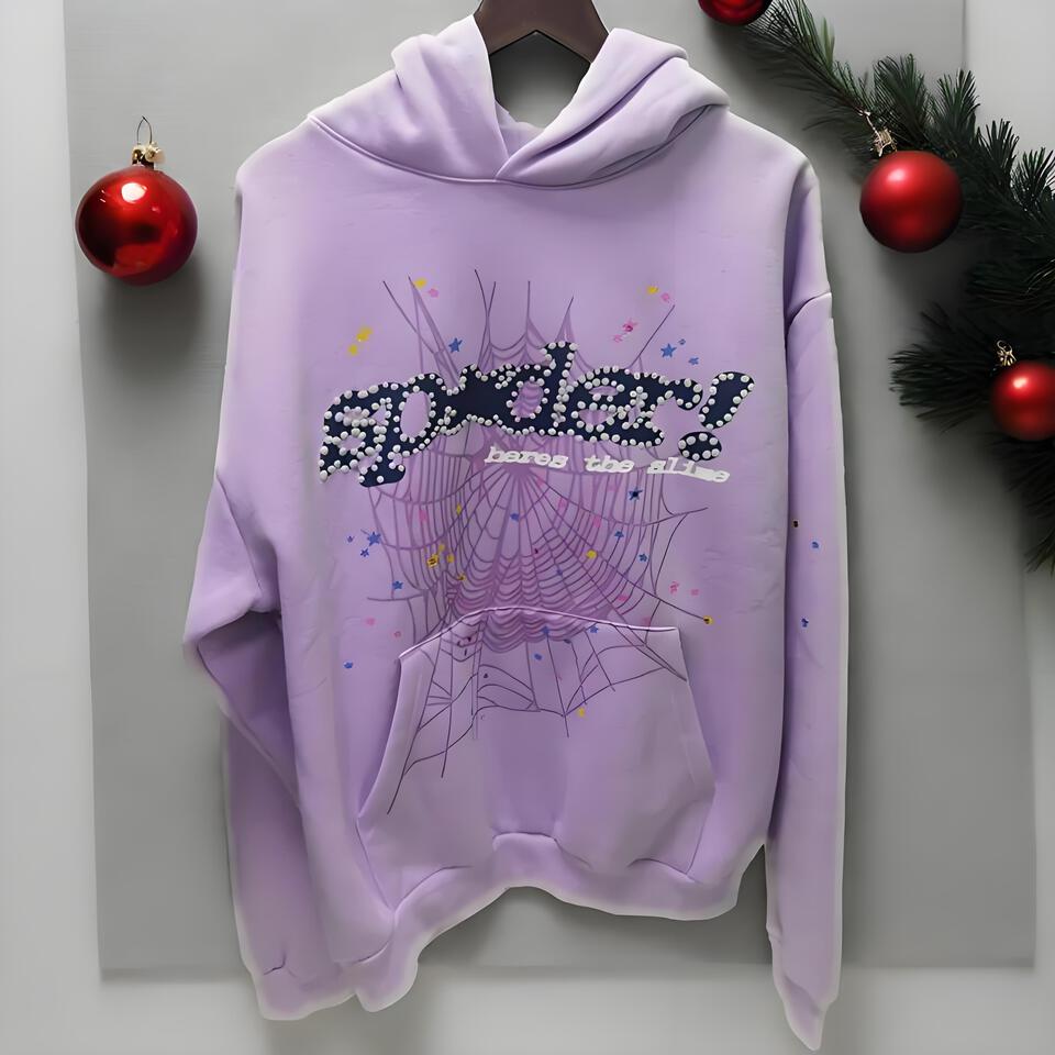 Sp5der Purple Cotton Hoodie Unisex Pullover Streetwear