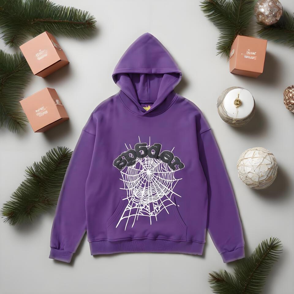 SP5DER Purple Hoodie Street Loose Fit Pullover