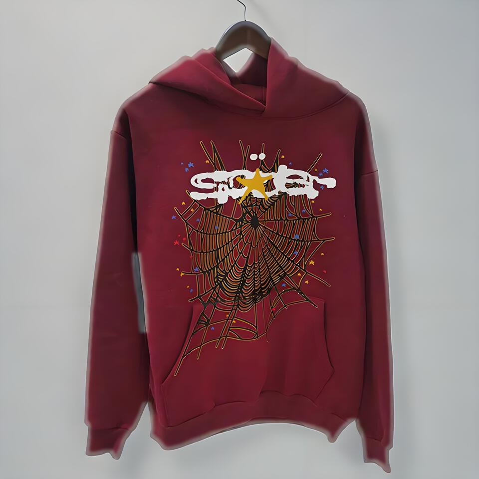 Sp5der Red Cotton Hoodie Unisex Streetwear