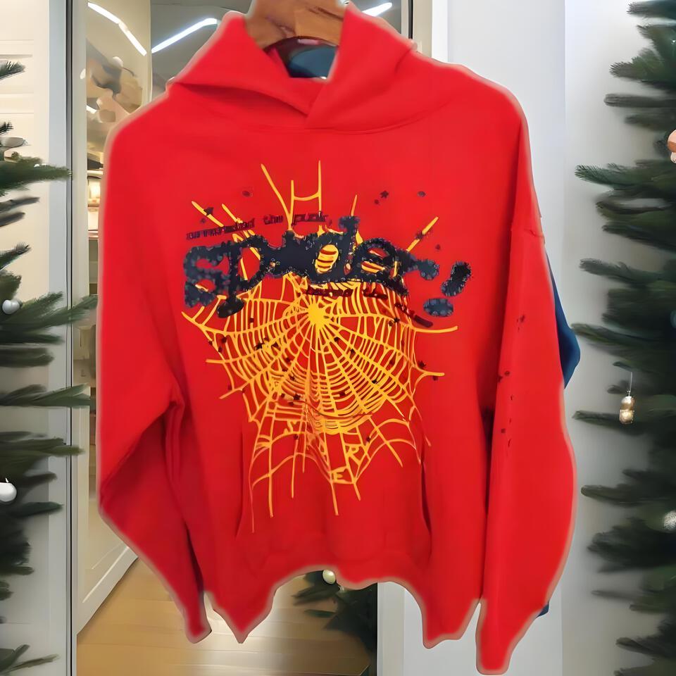 Sp5der Red Cotton Unisex Hoodie Streetwear