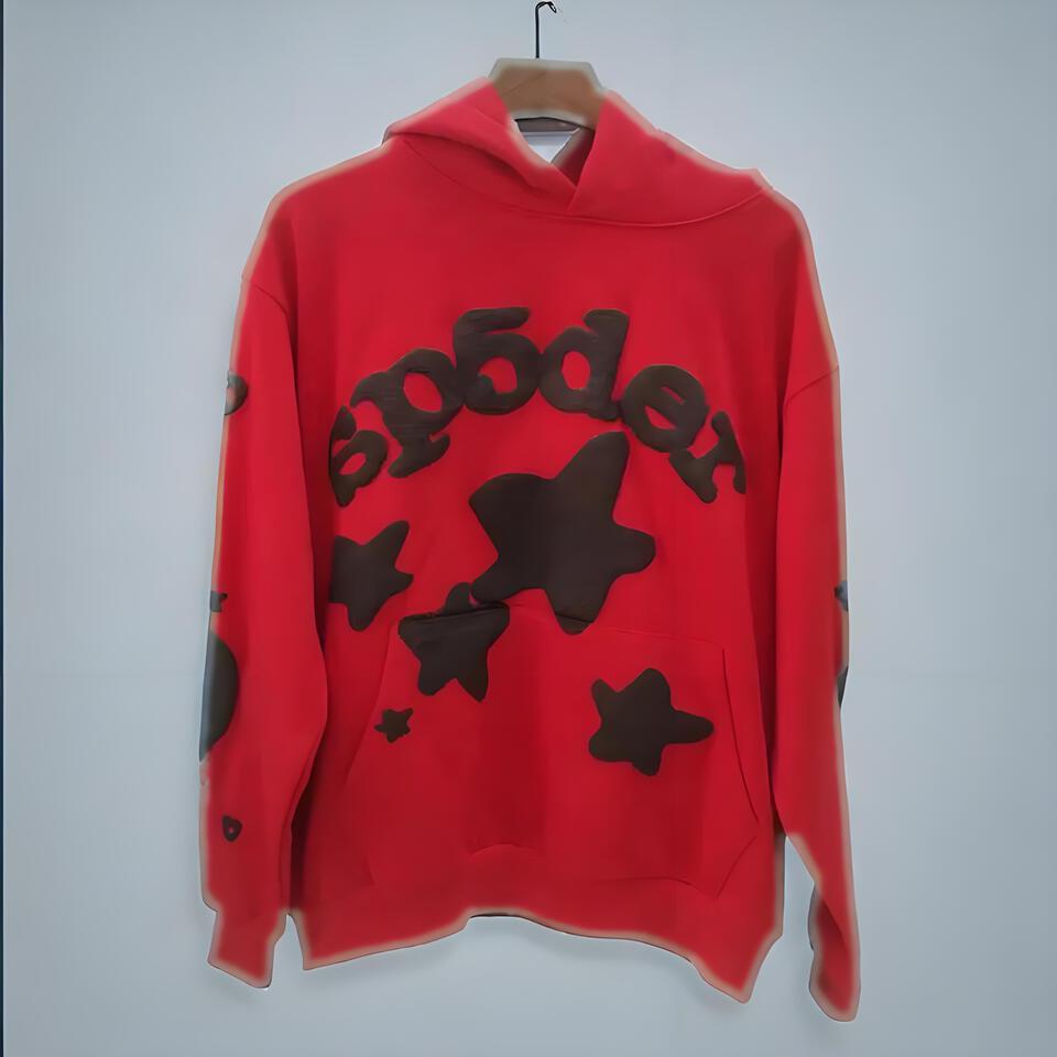 Sp5der Red Hooded Sweatshirt Unisex Cotton Streetwear