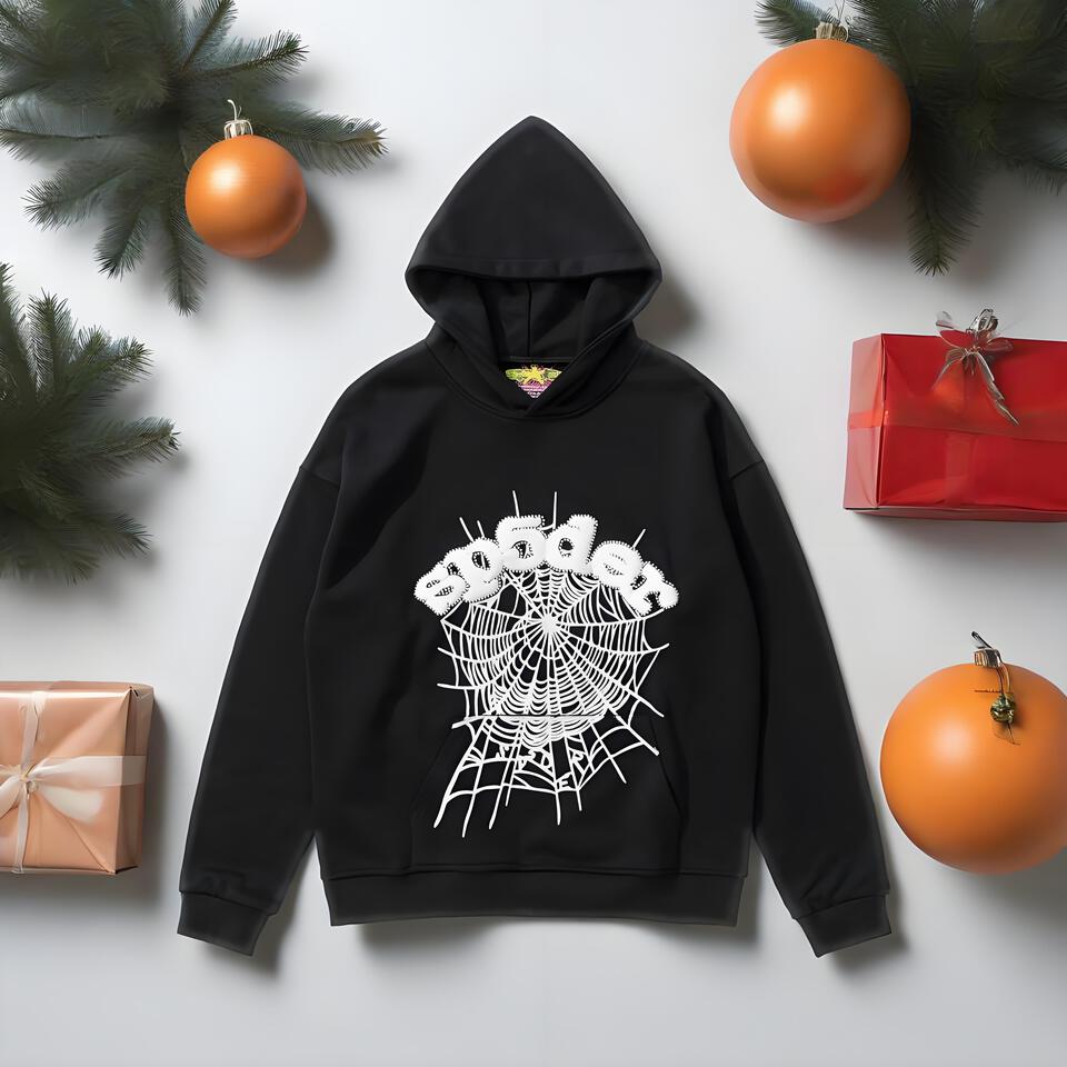 SP5DER Unisex Black Cotton Hoodie Streetwear Oversized