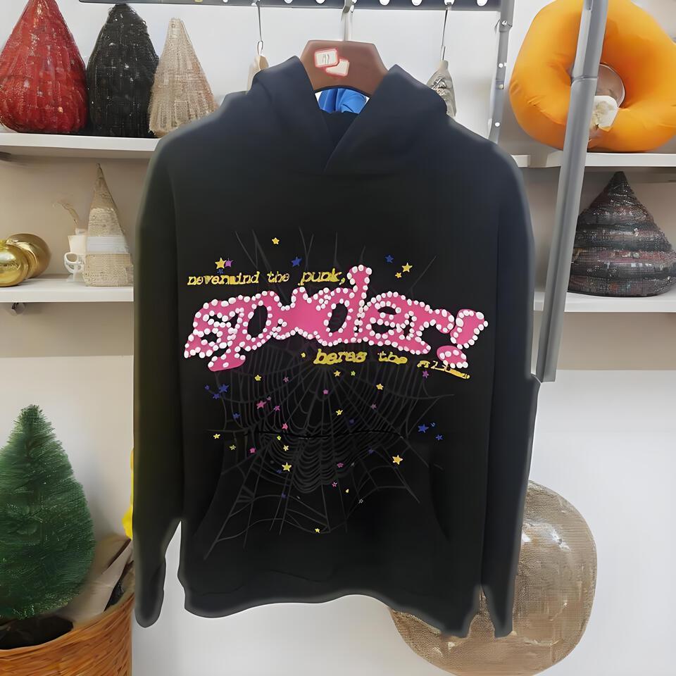Sp5der Unisex Black Hoodie Streetwear Print Loose Fit