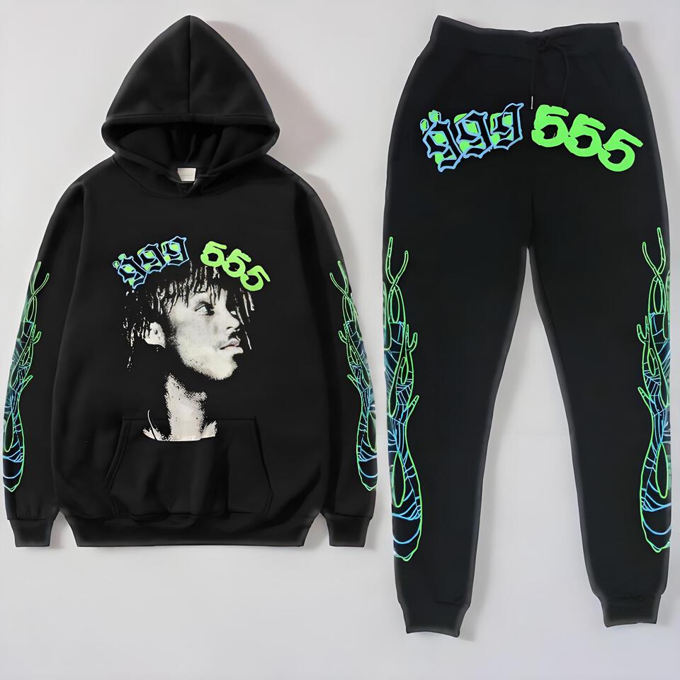 Sp5er 1999 Black Cotton Hoodie Streetwear Tracksuit