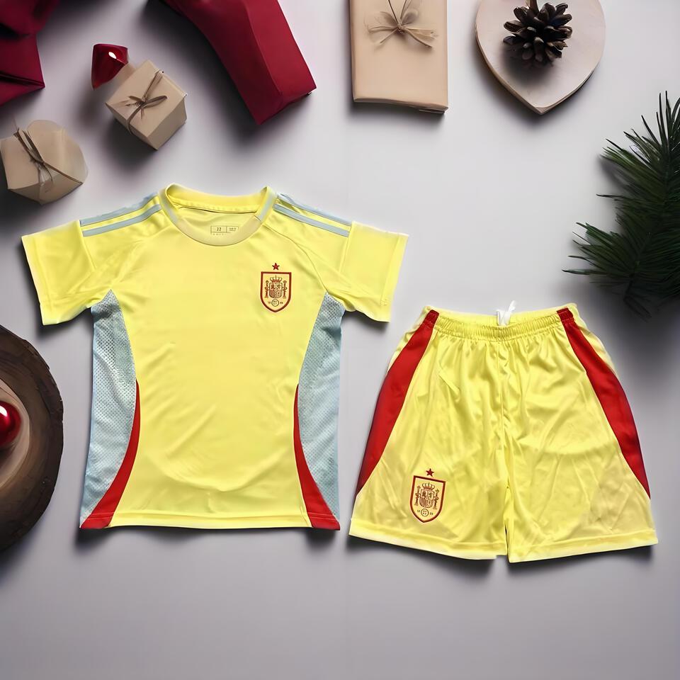 Spain Kids Football Quick-Dry Sports Set Yellow Red Classic Style