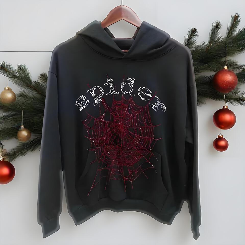 Spider Black Cotton Hoodie Street Fashion Loose Sweatshirt