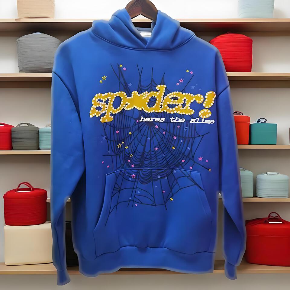 Spider Blue Cotton Hoodie Unisex Streetwear Casual Winter