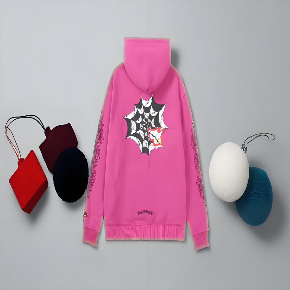Spider Hoodie Unisex Pink Cotton Streetwear Graphic Pullover