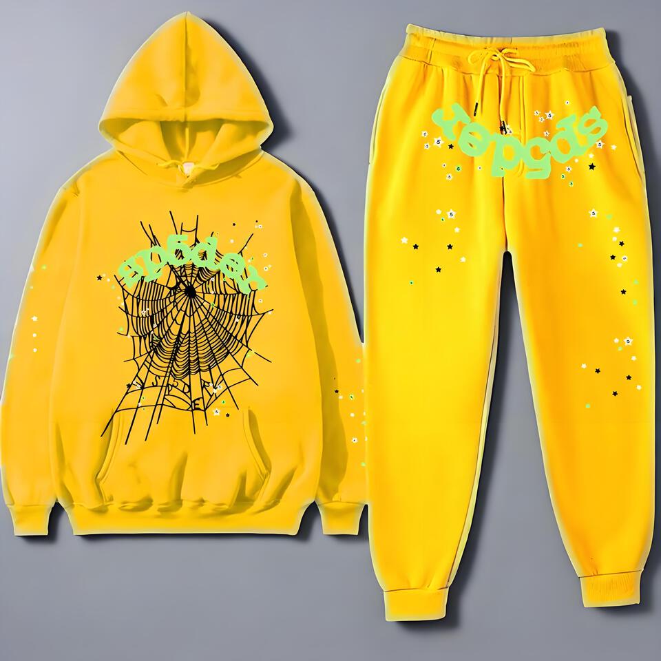 Spider Motion Suit Men Women Cotton Hoodie Two-Piece Set Streetwear Black