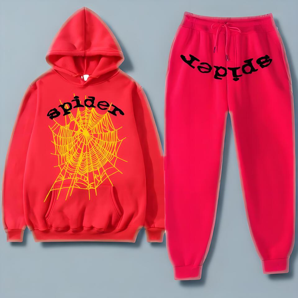 Spider Red Hoodie And Joggers Set Streetwear