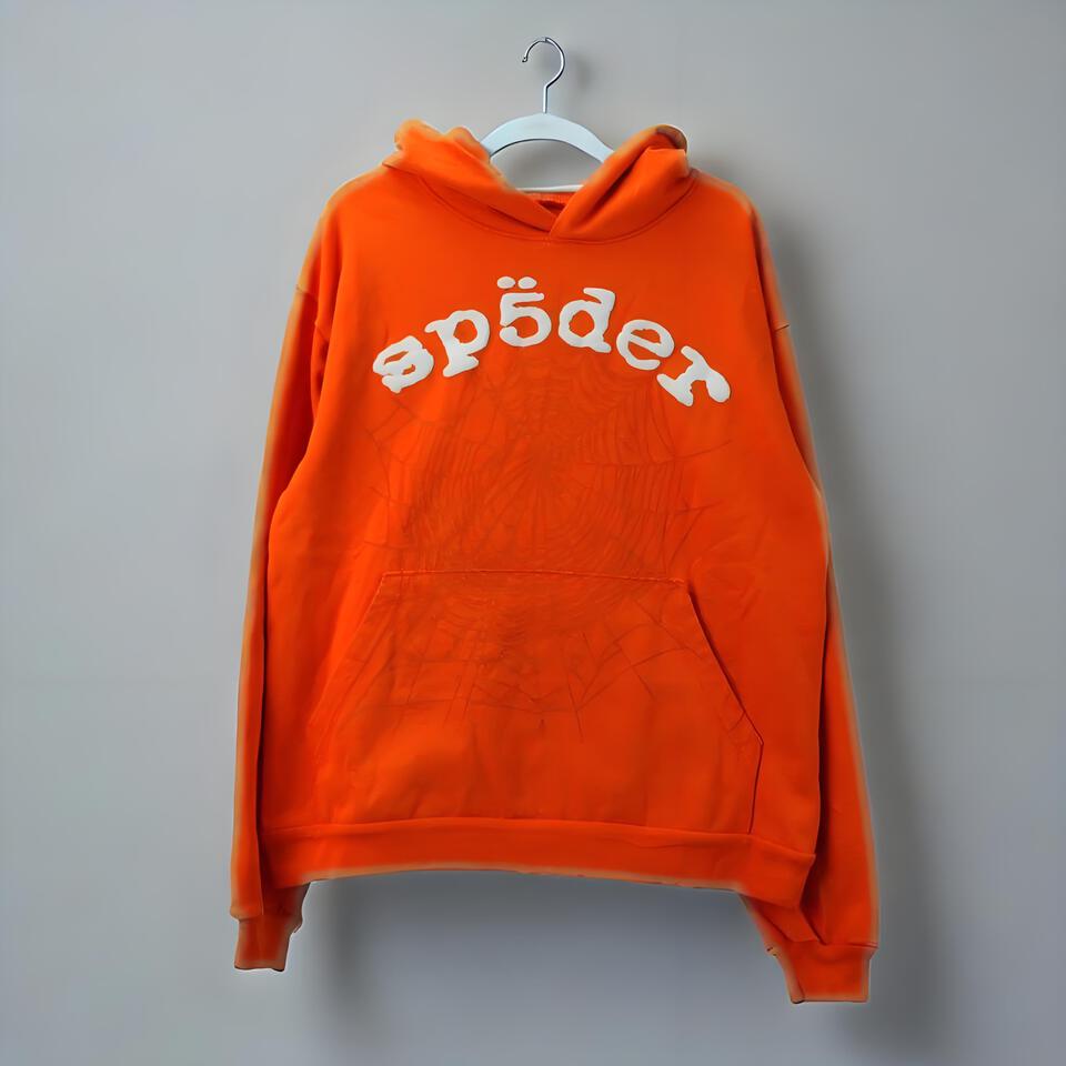 SpiderSpider Orange Cotton Hoodie Unisex Streetwear Style