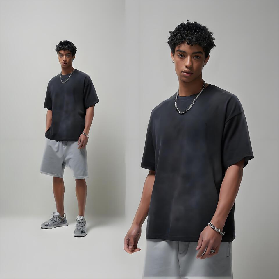 Spray-Dyed Black Loose Fit Cotton T-Shirt