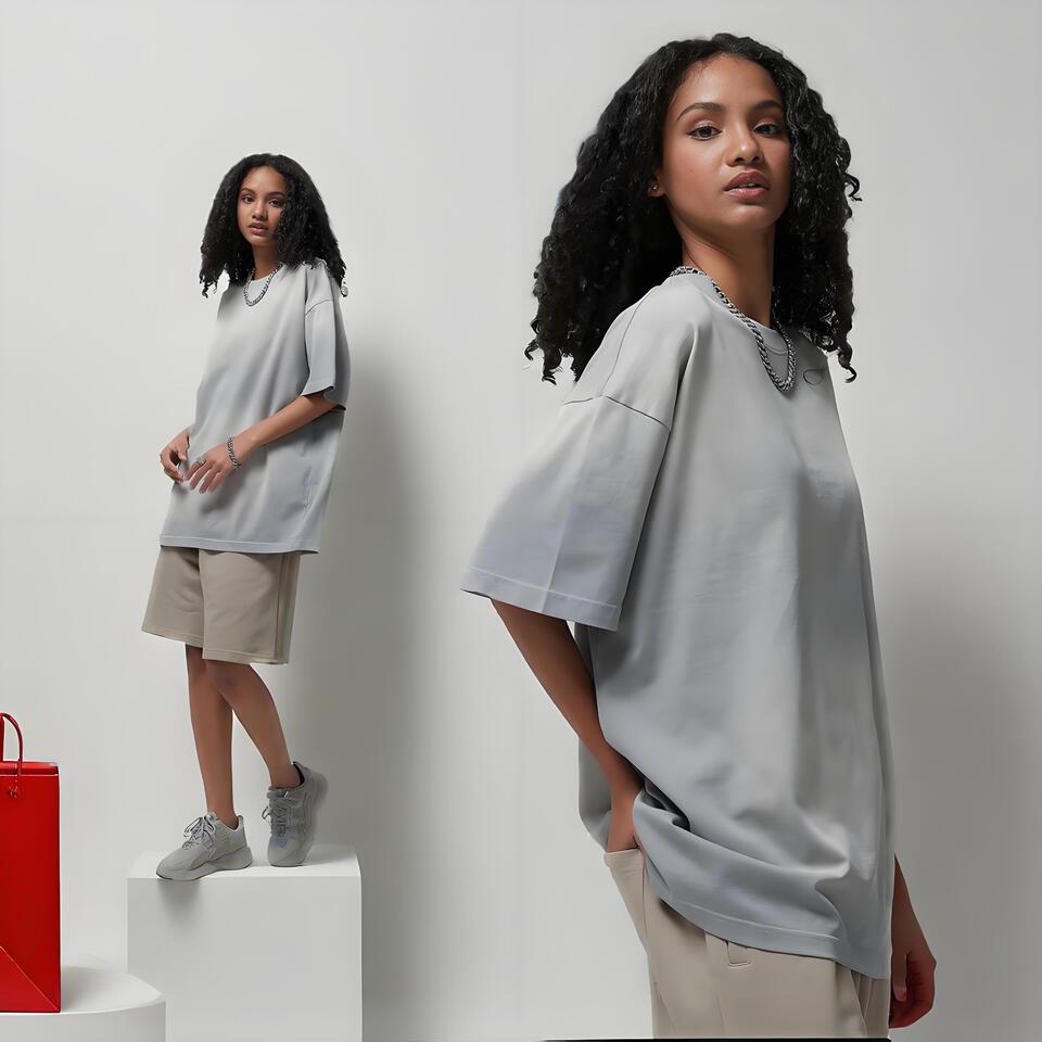 Spray Dyed Light Gray Cotton T-Shirt Unisex Casual Loose Fit