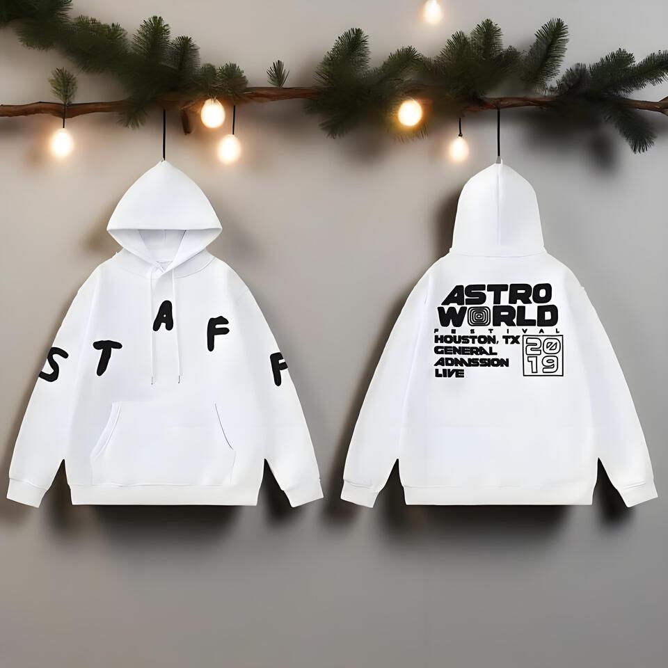 STAFF Unisex White Cotton Hoodie Street Casual Jacket