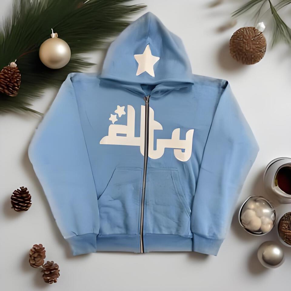 STARLUX Blue Cotton Hoodie Unisex Casual Oversized Sweatshirt