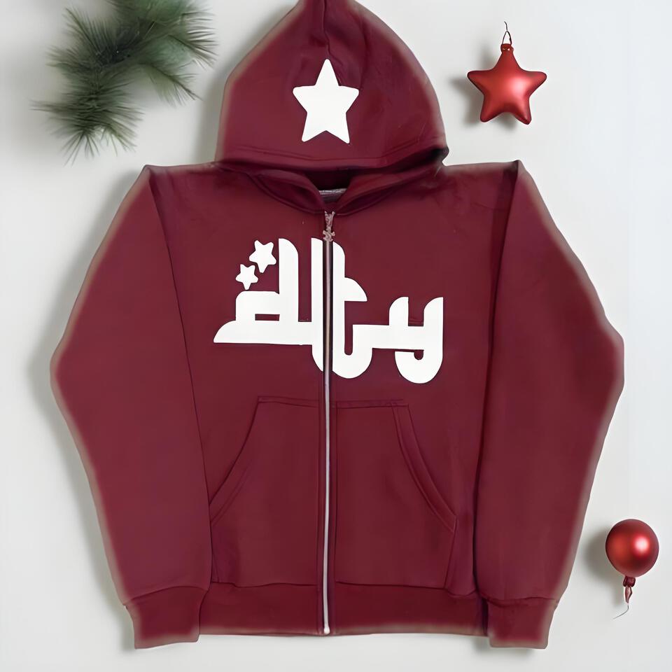 STARLUX Burgundy Cotton Hoodie Unisex Street Casual