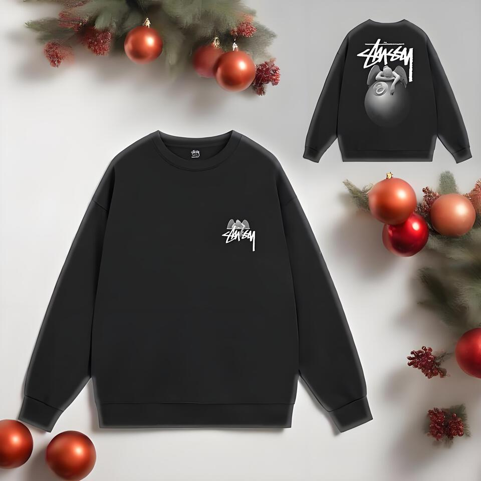 Stash Black Cotton Oversized Street Crewneck Sweatshirt