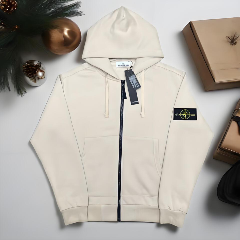 Stone Island Beige Cotton Hoodie Unisex Oversized Streetwear