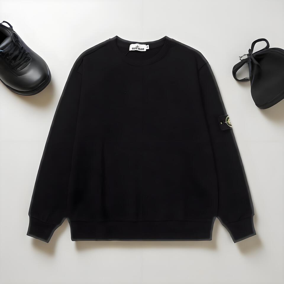 Stone Island Black Cotton Badge Round Neck Sweatshirt