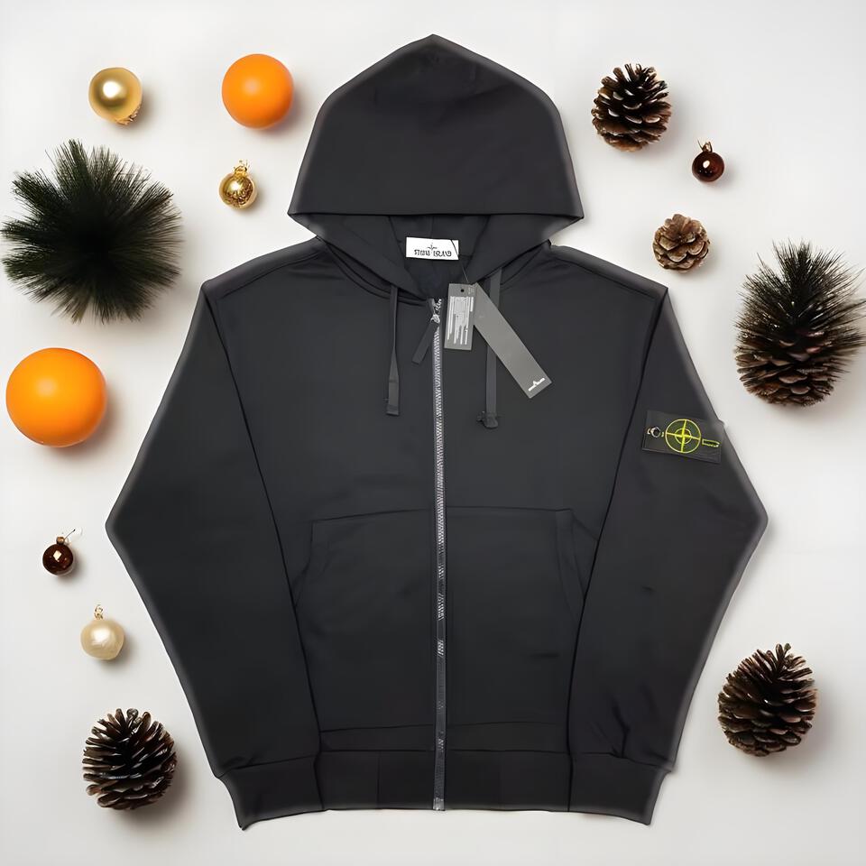 Stone Island Black Cotton Hoodie Unisex Streetwear