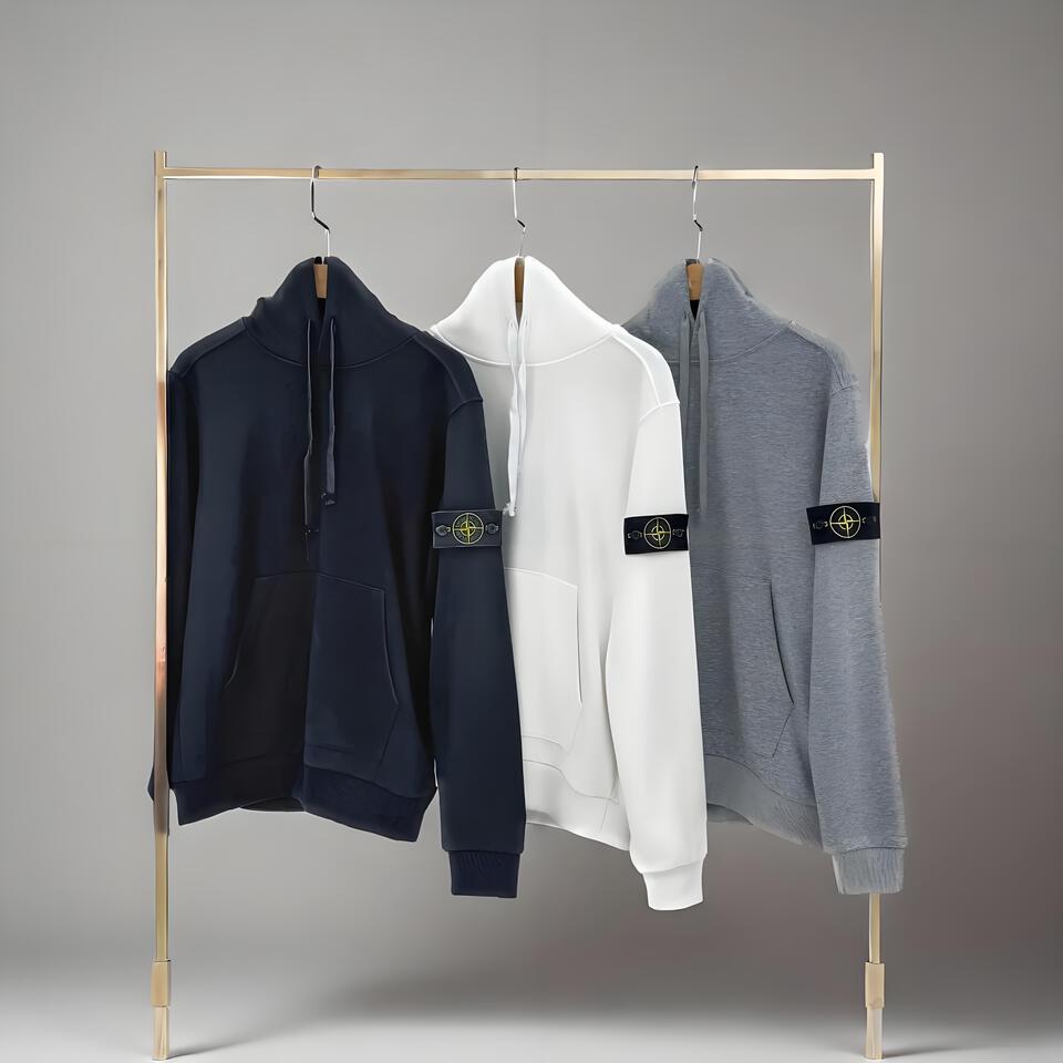 Stone Island Black Cotton Unisex Hoodie Streetwear