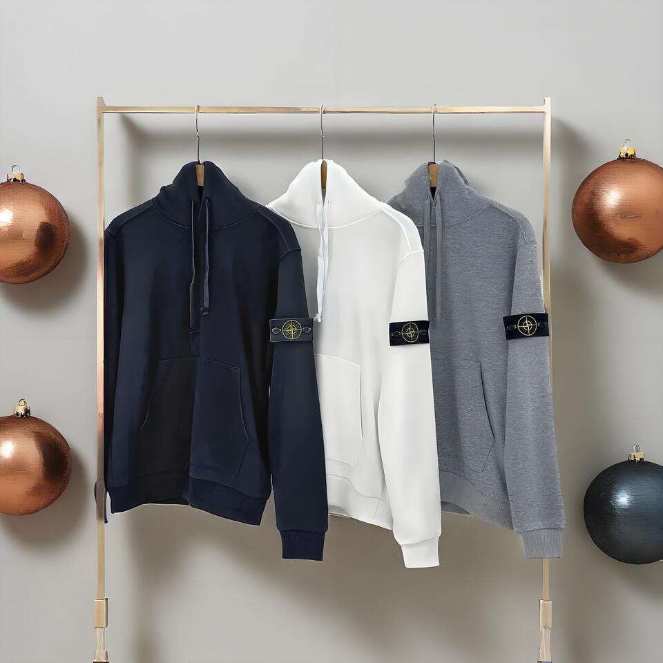 Stone Island Black Hooded High-Neck Sweatshirt