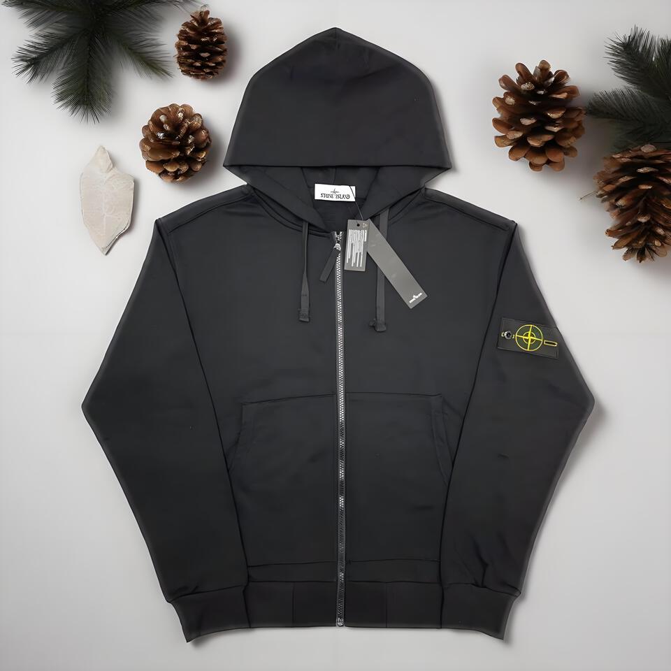 Stone Island Black Hooded Zip-Up Cotton Sweatshirt Unisex
