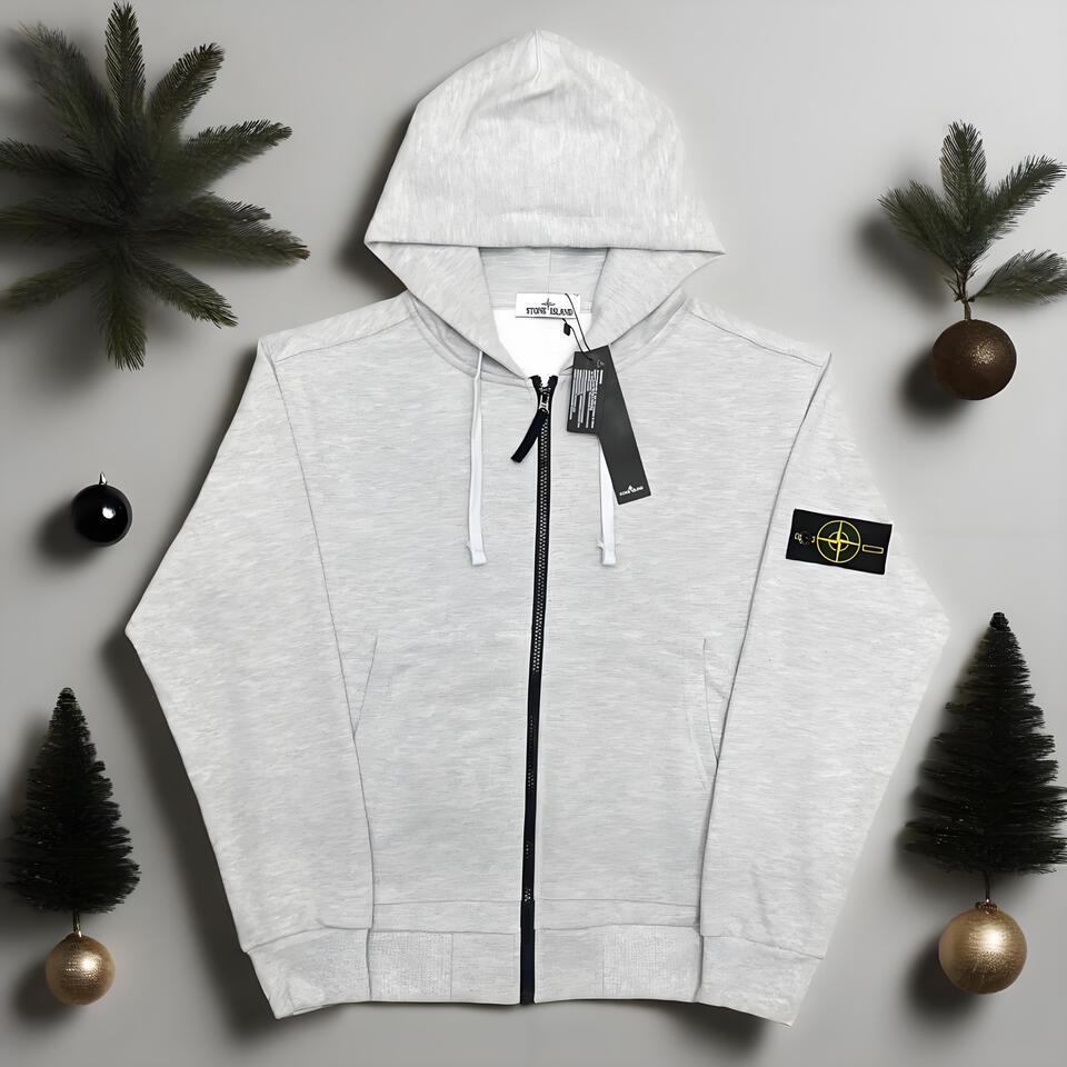 Stone Island Grey Hoodie Cotton Blend Unisex Streetwear