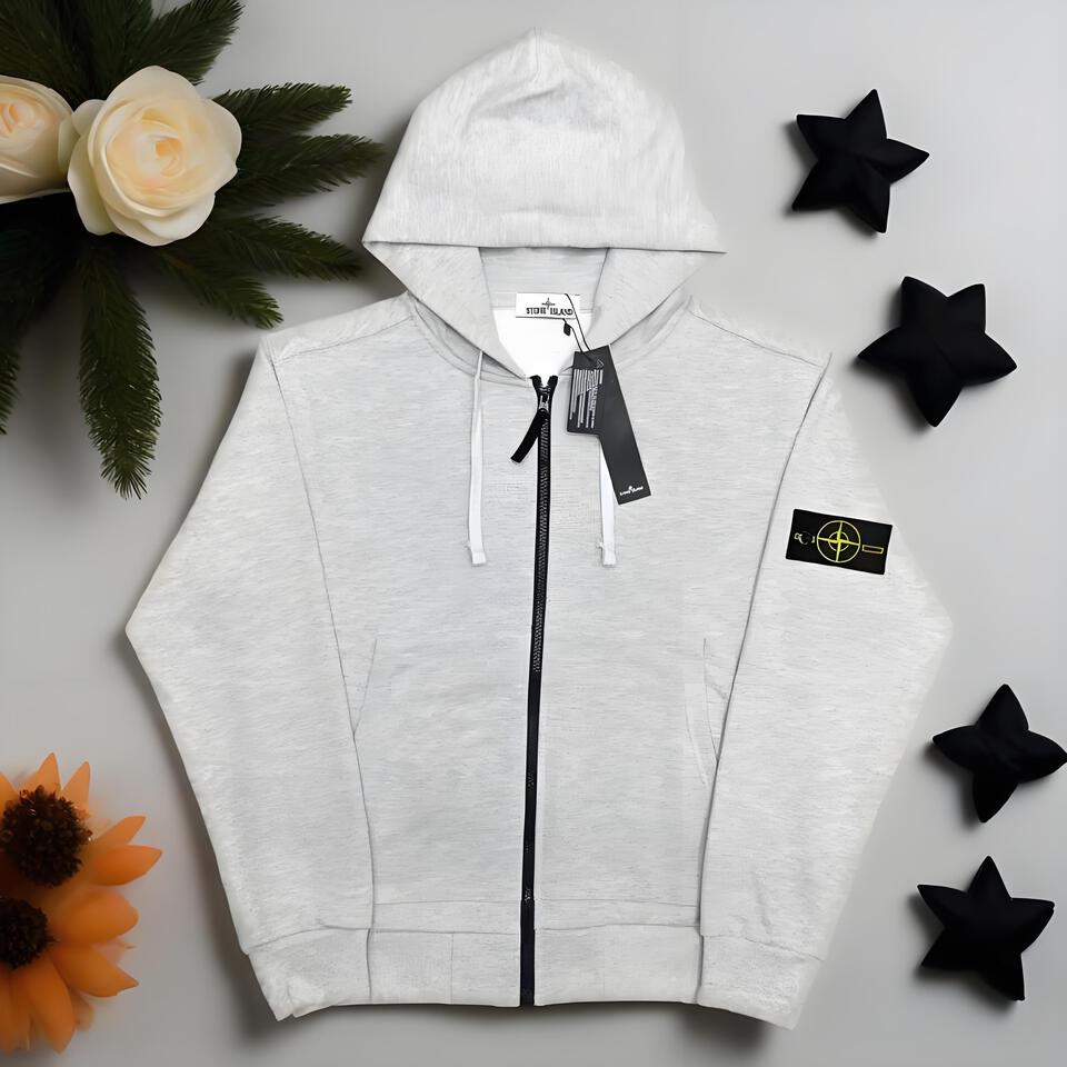 Stone Island Grey Hoodie Unisex Cotton Streetwear