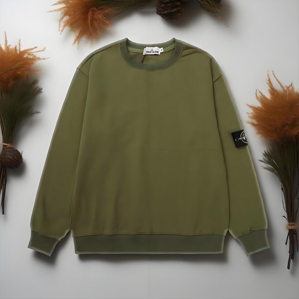 Stone Island Military Green Unisex Crewneck Sweatshirt With Badge