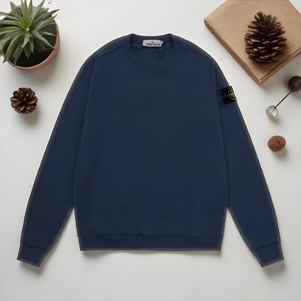 Stone Island Navy Blue Cotton Logo Crewneck Sweatshirt