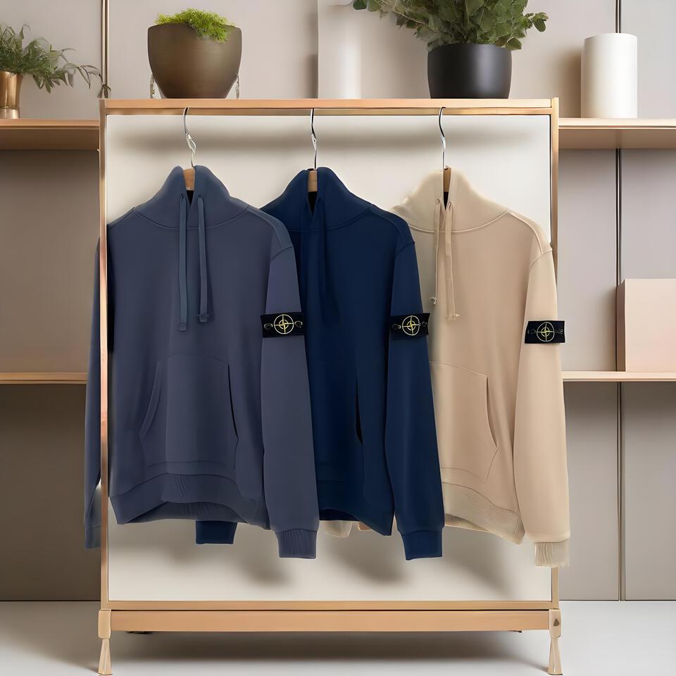 Stone Island Navy Blue Unisex Hooded Cotton Sweatshirt