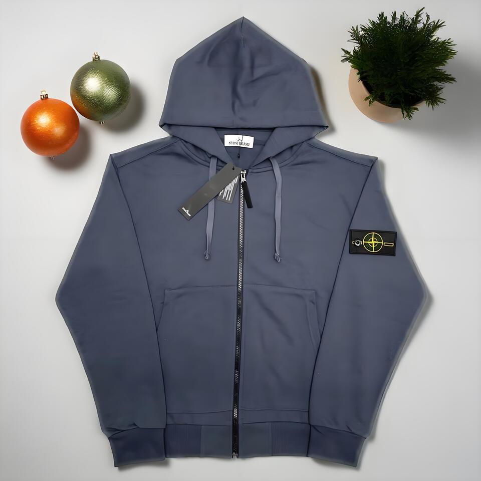 Stone Island Navy Blue Unisex Hooded Sweatshirt Streetwear