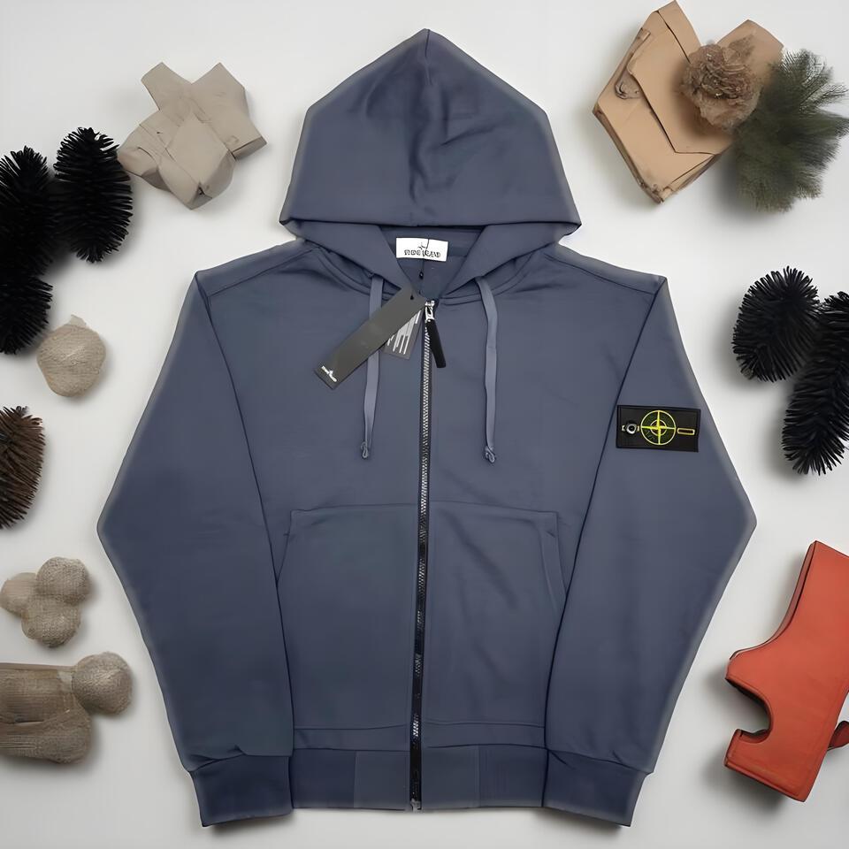 Stone Island Navy Cotton Hoodie Unisex Compass Badge Streetwear