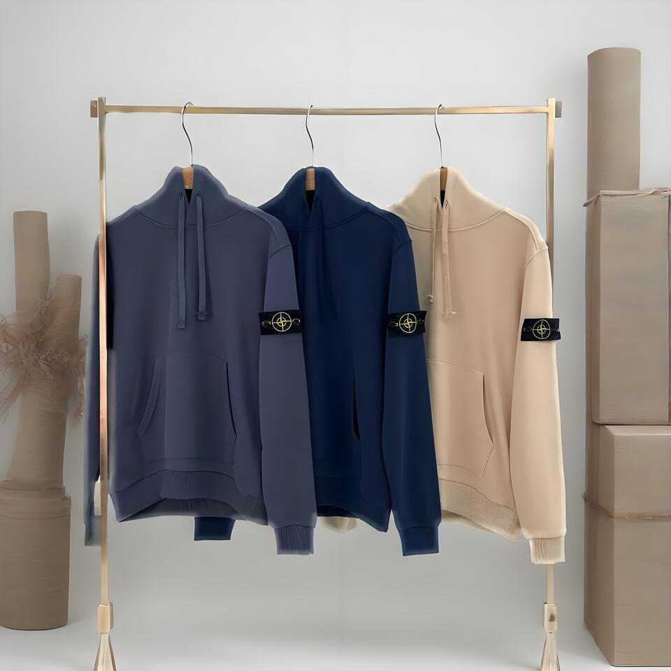 Stone Island Navy Hooded Sweatshirt Unisex Streetwear