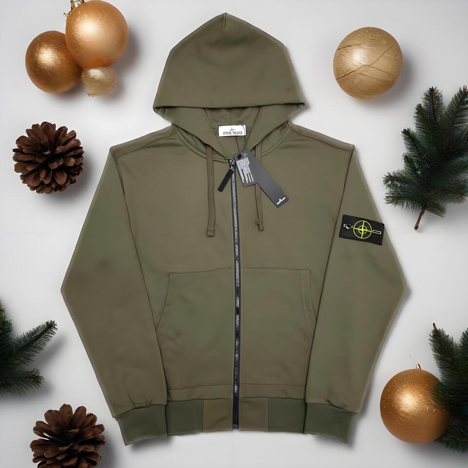 Stone Island Olive Green Hooded Cotton Sweatshirt Unisex