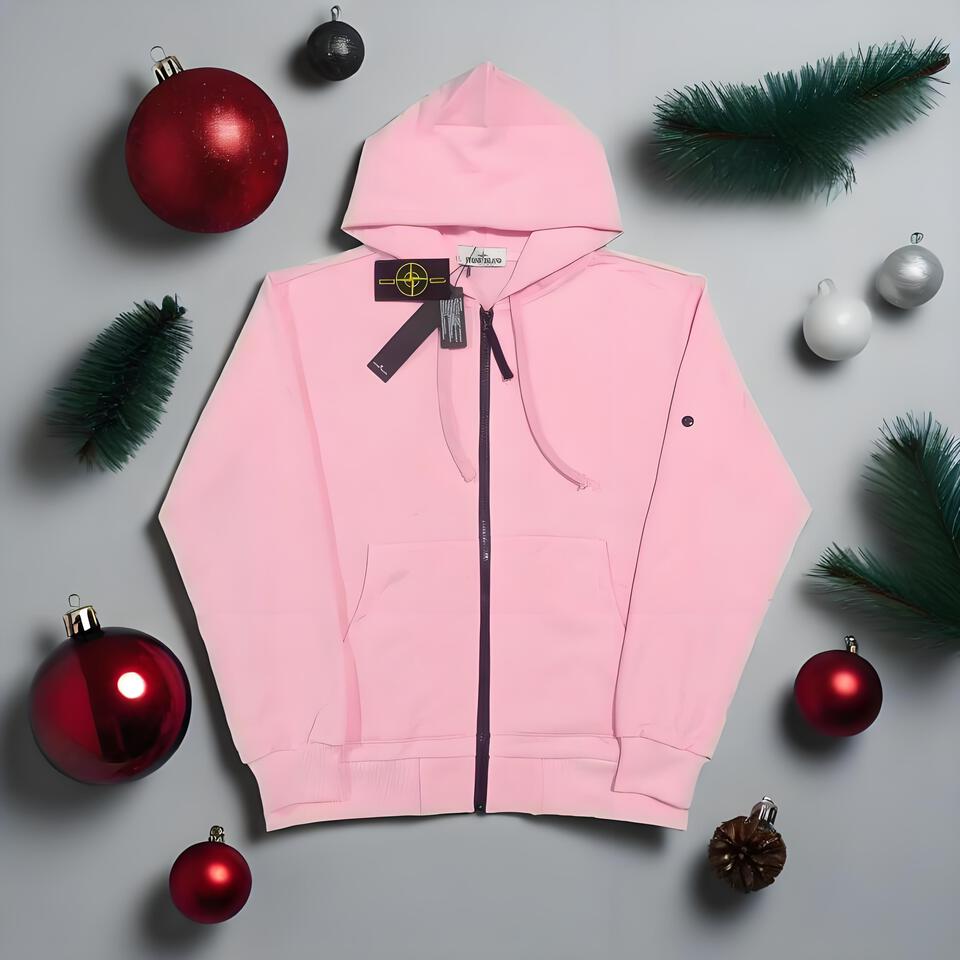 Stone Island Pink Cotton Hoodie Unisex Oversized Utility Streetwear