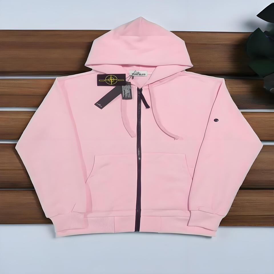 Stone Island Pink Cotton Hoodie Unisex Streetwear